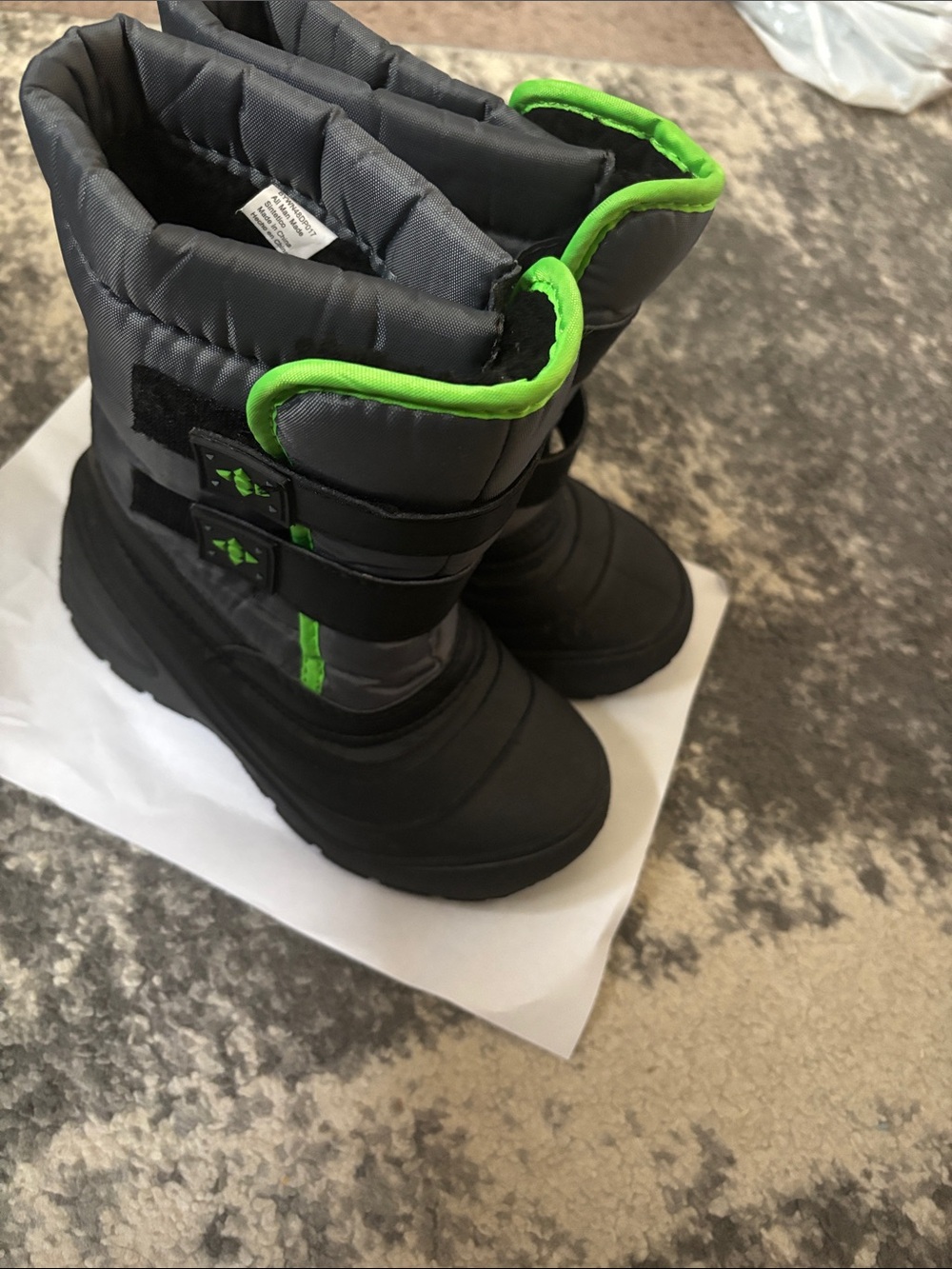 Wonder Nation Kids Snow & Rain Boots - Black with Neon Green Trim